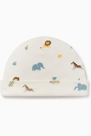Mori Cream Safari Print Cotton and Bamboo Baby Hat 3