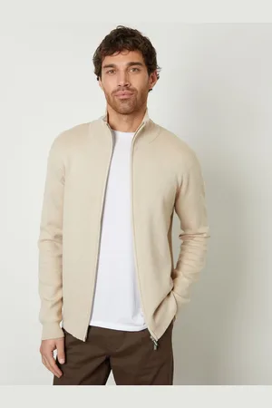 Threadbare Oatmilk Zip-Through Funnel Neck Knitted Cardigan M