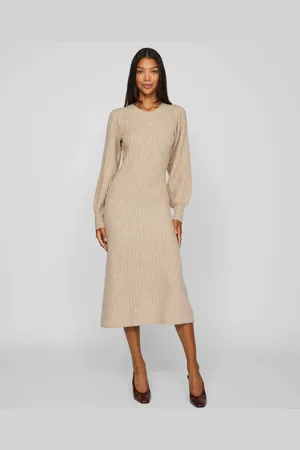 VILA Long Sleeve Rib Knitted Maxi Dress AU 6