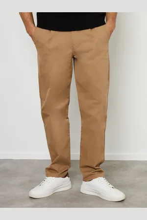 Threadbare Brown Cotton Straight Leg Pleated Chino Trousers With Stretch 30