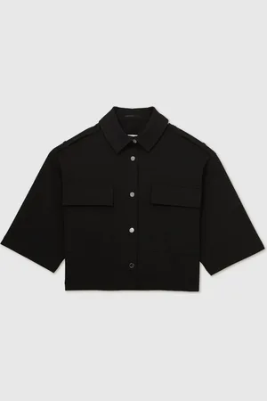 Reiss Myrtle Cropped Twill Shirt Jacket AU 14