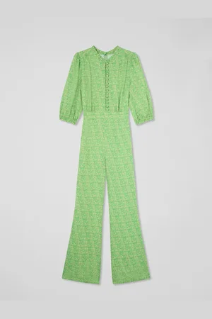 LK Bennett Green Petite Naomi Jelly Bean & Italian Straw Viscose Swirl Print Crepe Jumpsuit AU 10