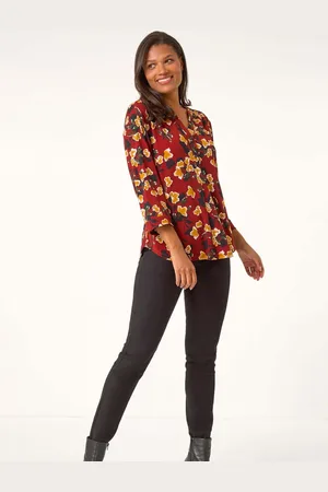 Roman Red Button Detail Floral Print Shirt AU 18