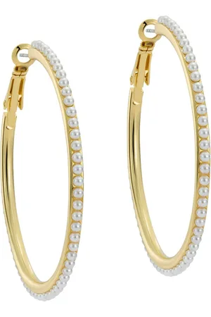 Ted Baker Gold Tone Large Perla Pearl Hoop Earrings One