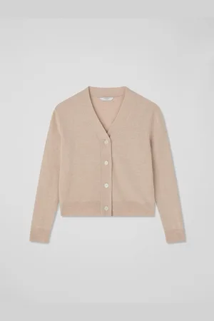 LK Bennett White Mara Oatmeal Wool Blend V-Neck Cardigan M