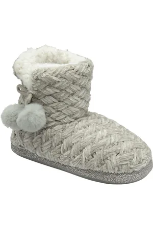 Dunlop Grey Ladies Knitted Bootee Slippers AU 7 (EU 38)