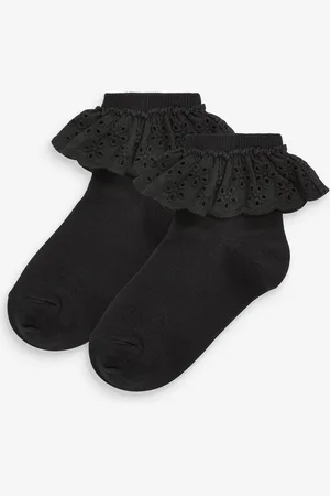 Next Black 2 Pack Cotton Rich Ruffle Ankle Socks 9-12 Jnr