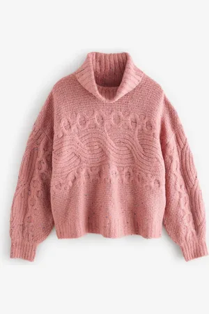 Next Pink Blush Co-ord Neppy High Roll Neck Knitted Jumper with Wool XS Reg
