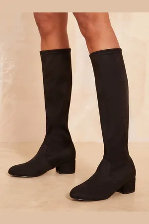 Friends Like These Black Standard fit Low Block Heel Knee Stretch Faux Suede Boots AU 6 (EU 37)