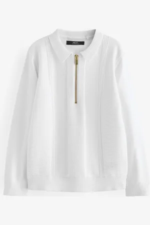 Next Quarter Zip 100% Cotton Long Sleeve Knitted Polo Shirt (3-16yrs) 14 Years (164cm)
