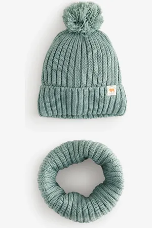 Next Sage Green Knitted Pom Hat and Snood Set (1-10yrs) 3