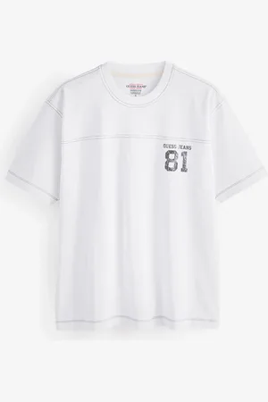 Guess White Varsity Logo 100% Cotton T-Shirt L
