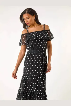 Roman Spot Print Bardot Midi Dress AU 16