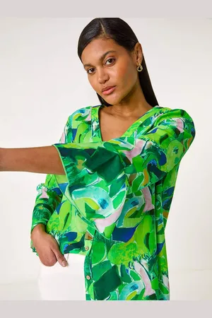 Roman Abstract Print Flared Blouse AU 12
