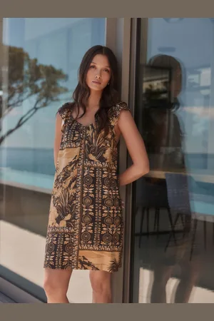 Next V-Neck Ruffle Sleeve Mini Dress with Linen AU 8