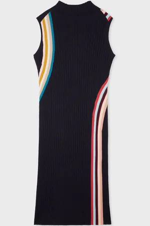 Paul Smith Knitted Ribbed Swirl Wool Blend Dress L