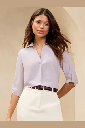 Lipsy London Lilac Purple V-Neck 3/4 Sleeve Collared Blouse AU 16