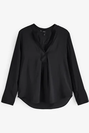 Next Black Long Sleeve Textured Overhead V-Neck Blouse AU 8 Petite