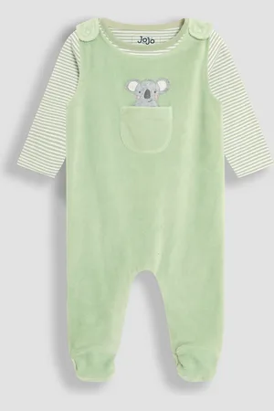 JoJo Maman Bébé Green Cotton Footed 2-Piece Dungarees Set Newborn