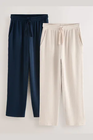Next Navy Blue/Neutral Brown Jersey Seersucker Striped Pyjama Bottoms 2 Pack XS Reg