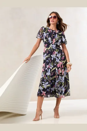 Lipsy London Petite Short Sleeve Gathered Waist Underbust Midi Dress AU 10