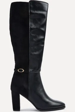 Linzi Black Symone High Leg Block Heeled Boots With Buckle Detail AU 9 (EU 40)