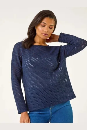Roman Blue Crochet Cotton Jersey Top AU 10
