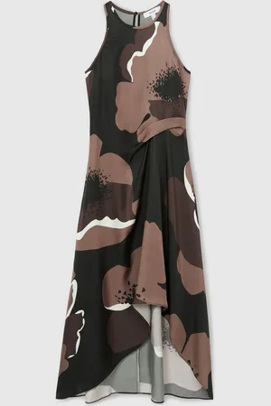 Reiss Michalie Satin Floral Tuck Midi Dress AU 6