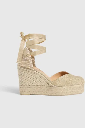 Castaner Gold Platform Wedge Heel Ankle Tie Metallic Linen Espadrilles AU 9 (EU 40)