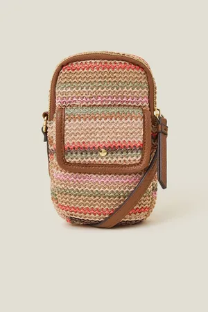Accessorize Black Stripe Raffia Cross-Body Phone Bag one