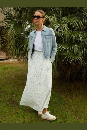 Threadbare Floral Ditsy Print Shirred Pull On Linen Blend Midaxi Skirt 12