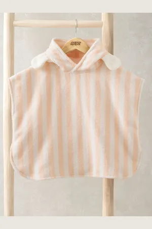 Mamas & Papas Pink Flower Petal Striped Towelling 100% Cotton Poncho 12
