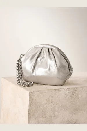 Next Silver Leather Snap Clutch Bag One