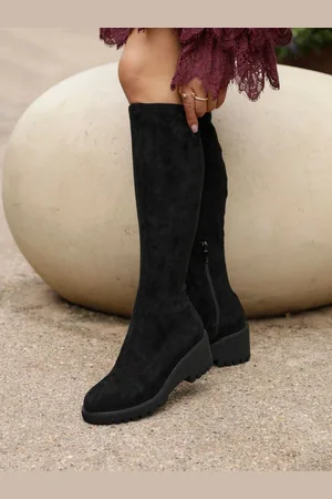 Linzi Black Kortina Brown Suede High Leg Boots With Wedged Heel AU 7 (EU 38)