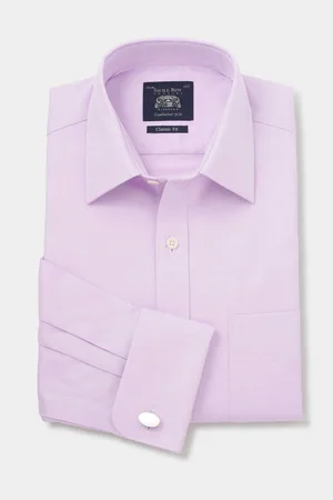 SAVILE ROW The Classic Fit Herringbone Double Cuff Formal 100% Cotton Shirt AU 48 Regular