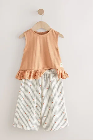 Next Neutral/Tan Frill Vest and Wide Leggings Set (3mths-7yrs) 104110cm