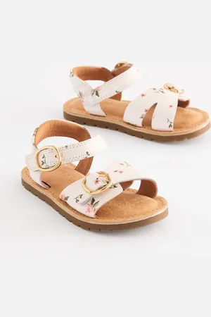 Next White Floral Leather Buckle Touch Fastening Sandals AU 3 (EU 19)