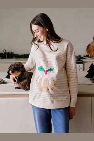 JoJo Maman Bébé Stone Maternity Christmas Pudding Sweatshirt L