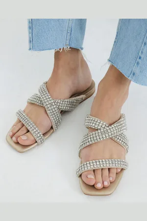 River Island Silver Embellished Twist Flat Sandals AU 7 (EU 38)