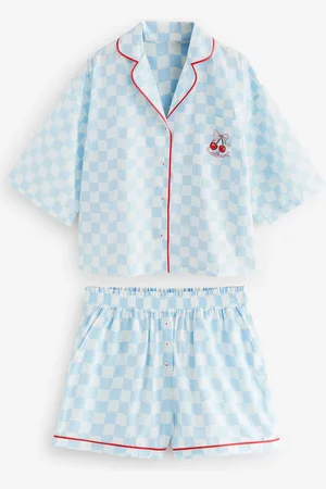 Bath & Body Works Blue Cherry 100% Cotton Check Pyjamas Set AU 8 R