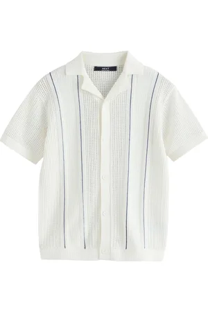 Next Vertical Stripe Short Sleeve Button Through Knitted 100% Cotton Polo Shirt (3-16yrs) 11 Years (146cm)