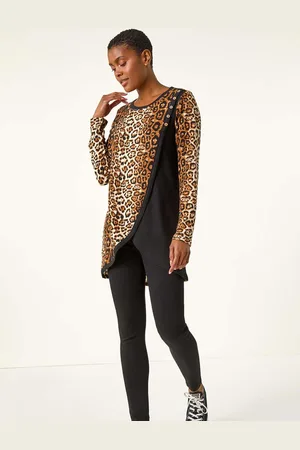 Roman Brown Animal Print Button Detail Top AU 18
