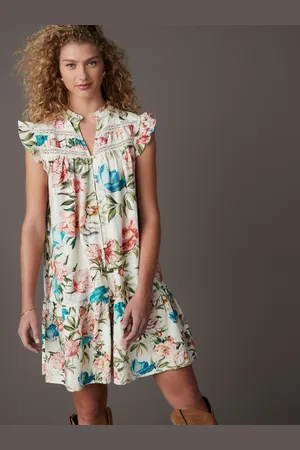 Next Frill Detail Lace Insert Mini Dress with Linen AU 14 Tall