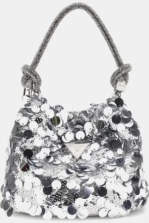 Guess Silver Sequin Top Handle Pouch Bag One