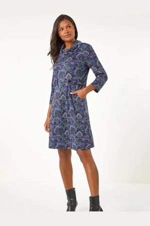 Roman Abstract Cowl Tab Detail Dress AU 14