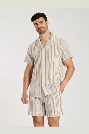 South Beach Crochet Stripe 100% Cotton Short Sleeve Shirt M