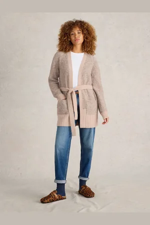 White Stuff Natural Bobby Boucle Belted Cardigan S