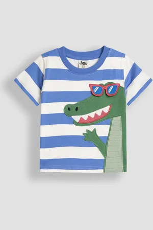 JoJo Maman Bébé Blue Stripe Crocodile Interactive Appliqué T-Shirt 6