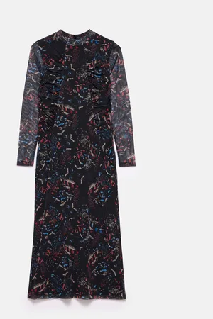 mint&berry Abstract Print Mesh Midi Dress L