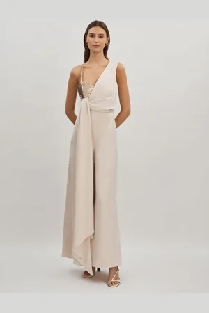 Halston Heritage Satin Sequin Wide Leg Jumpsuit AU 6